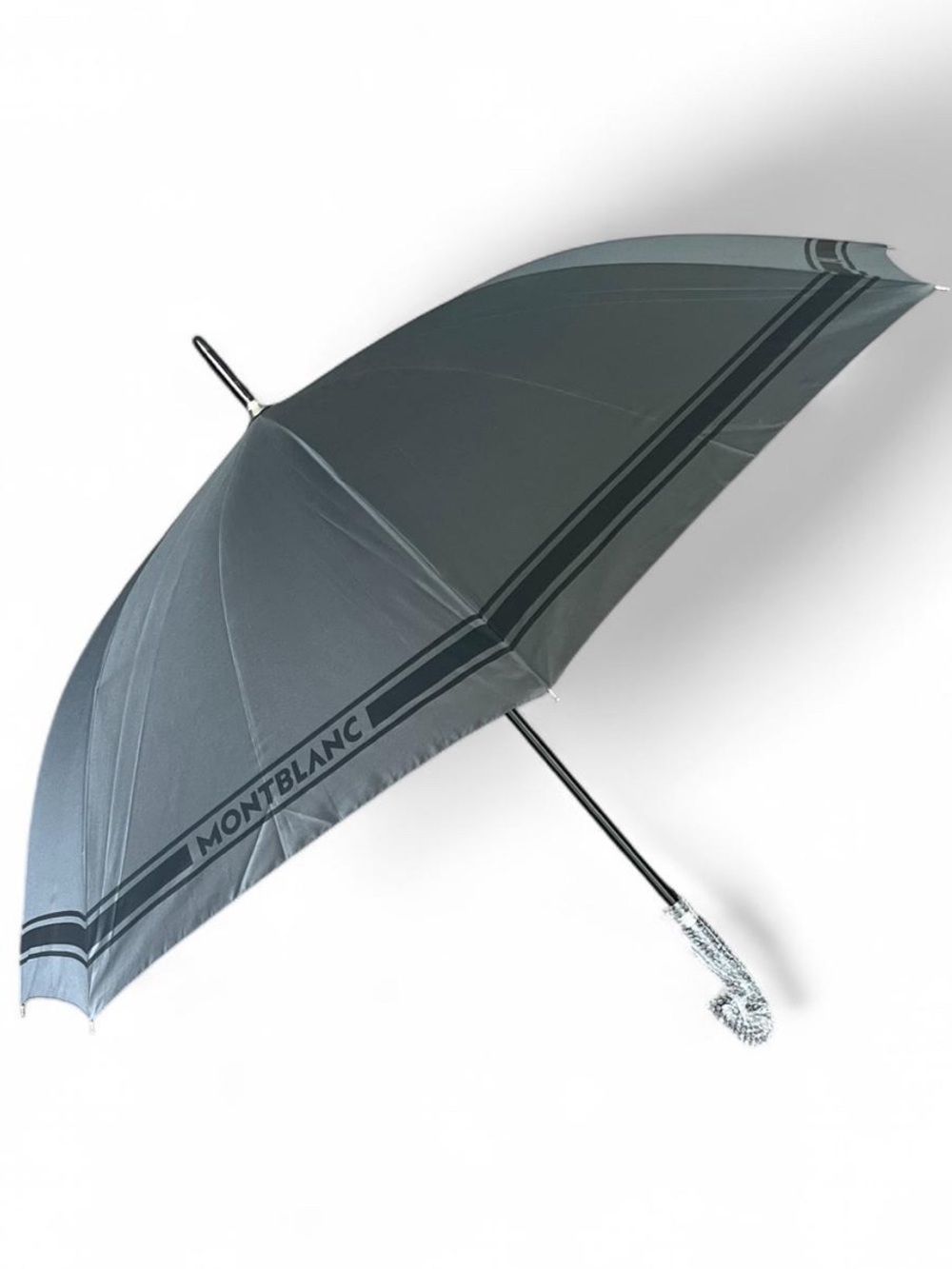 Montblanc Large Grey Golf Umbrella with Black Stripes Accents & Montblanc logo